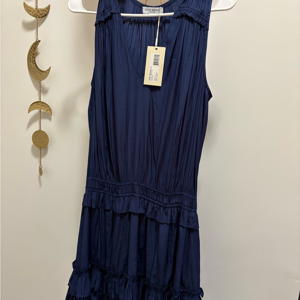 Ramy Brook Navy Blue Ruffled Mini Dress